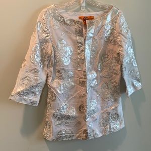 White and silver floral tunic top